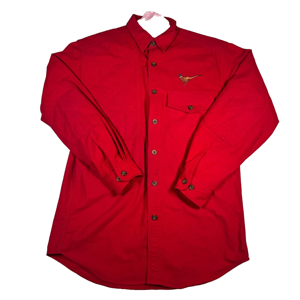 Vintage Woolrich Button Down Flannel Shirt Embroidered Pheasant Size L